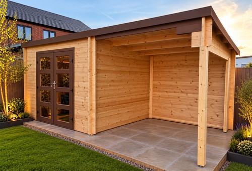 Log cabin with porch - log,